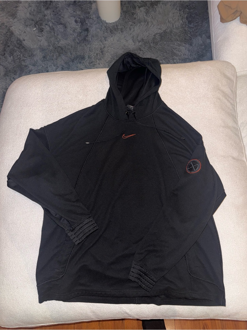 Nike Dri-Fit Men’s Black Hoodie Jacket with Red Swoosh
